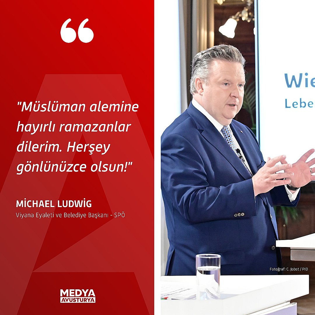 Viyana Eyaleti ve Belediye Başkanı Michael Ludwig'den Ramazan mesajı

#MedyaAvusturya #Viyana #MichaelLudwig #Ramazan