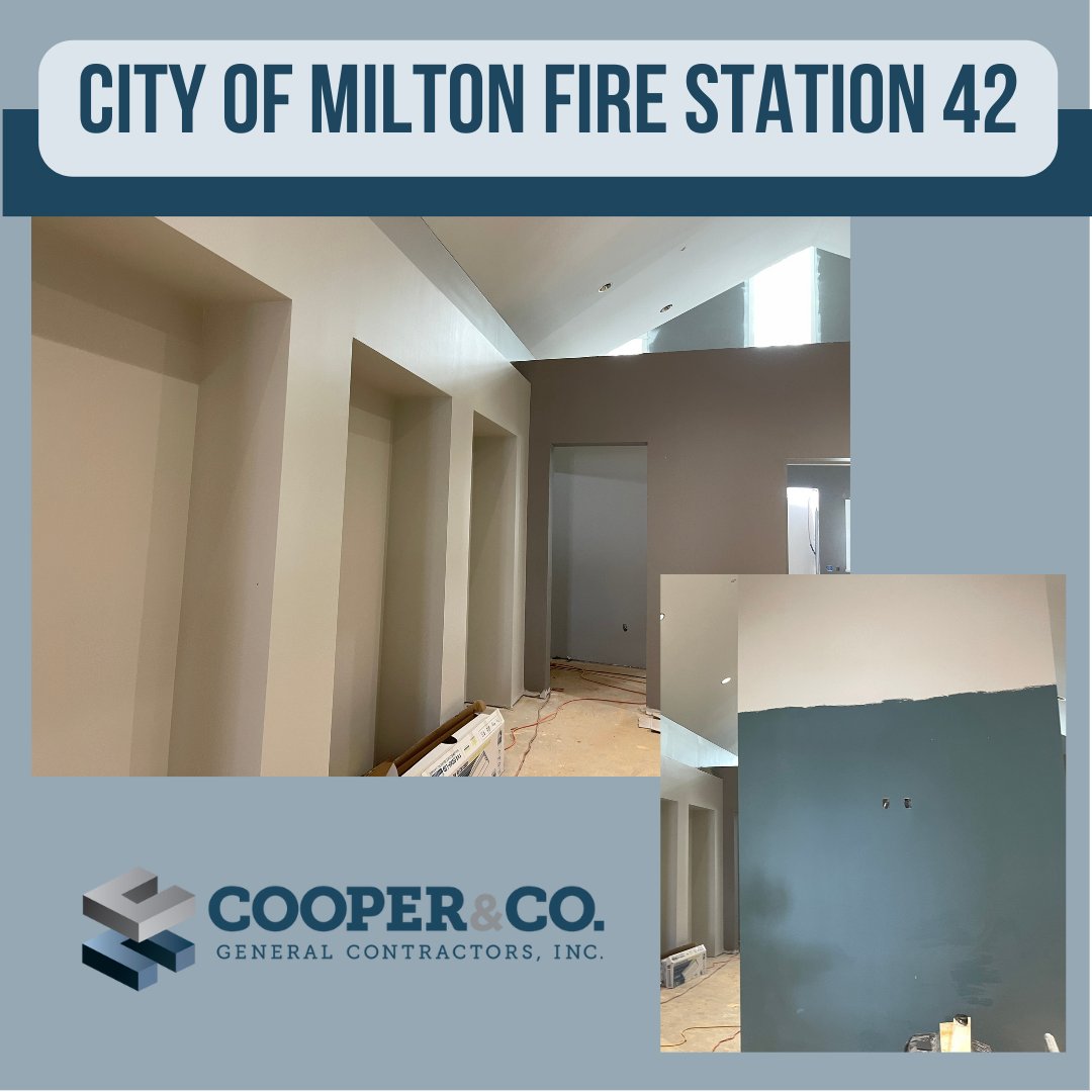 CooperCoGC's tweet photo. Project Spotlight: Interior finishes are moving along at our Milton Fire Station 42 project! Here's a sneak peek at some of the featured accent wall colors. Milton 42 is one of the three fire station projects our team is currently working on.

#transformationtuesday #coopergc https://t.co/9Jm8kxbp5v
