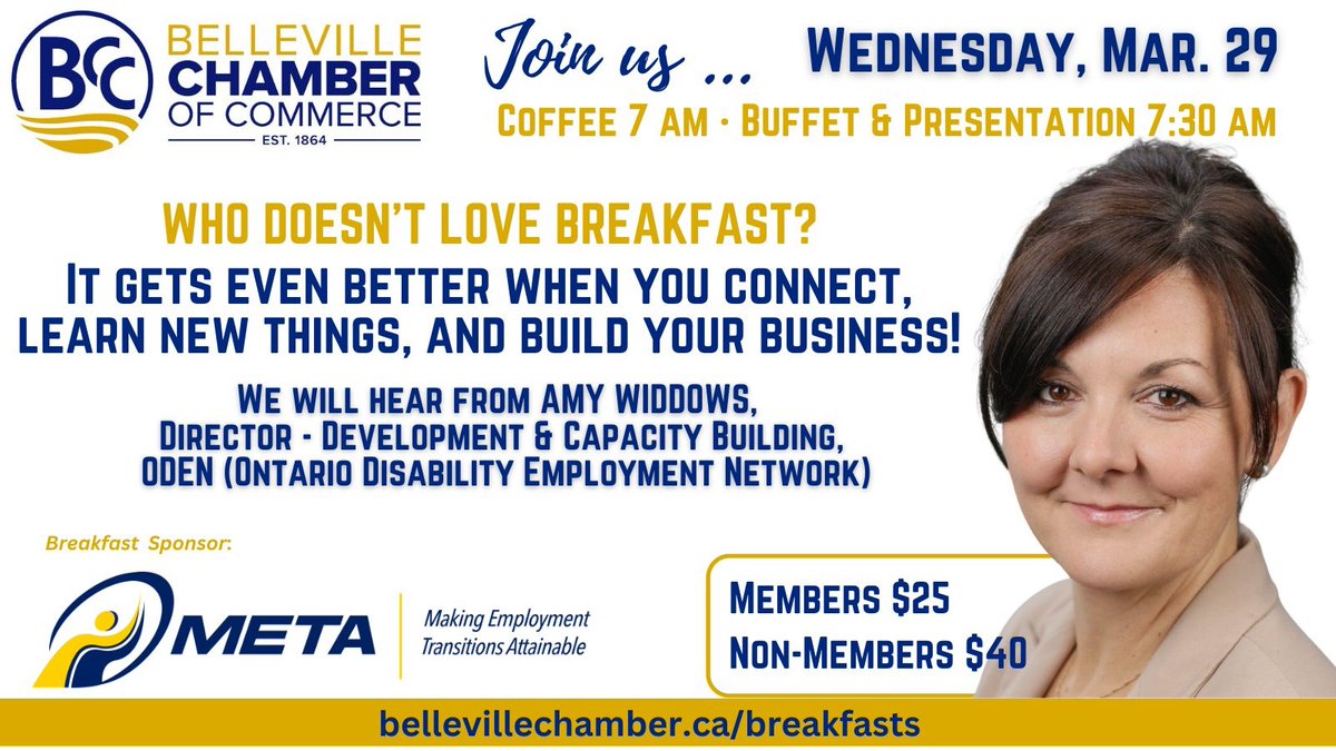 The monthly breakfast meeting with the Chamber is a great way to get to know the local business community.  Don't miss next week's on Wednesday, March 29th, bellevillechamber.ca/breakfasts