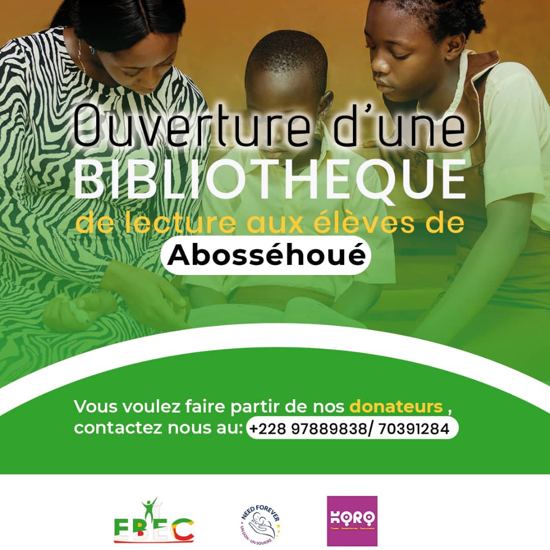 ebec_togo_'s tweet image. BIBLIOTHÈQUE🏣 --LIVRES📚 -ECRITURE✍🏽-CONFÉRENCE📖
une coalition a été formée  par EBEC TOGO, NEED FOREVER ET KORO FEMME DEBOUT pour l'ouverture d'une bibliothèque de lecture aux élèves  d'abosséhoué une localité située à 25 km de Tabligbo.

#ebectogo
#projetmivado
#OneSmile