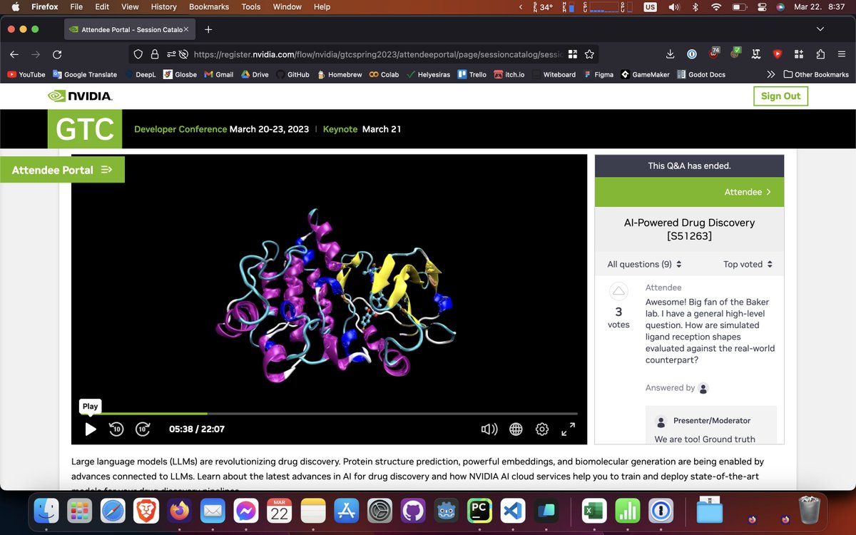 MilanVarady's tweet photo. Learning about how AI could invent new medicine #GTC23 #AI #DeepLearning https://t.co/9pc2orPkUt