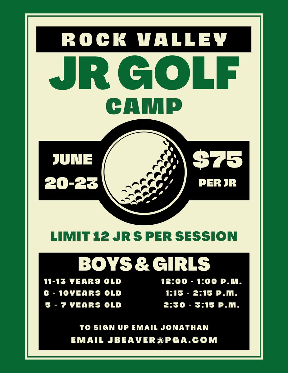 RockValleyGolf's tweet photo. Get signed up for our 2023 Jr Golf Camps! https://t.co/xMG1An6RL7