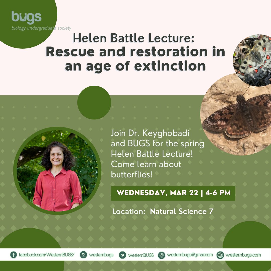 westernBUGS's tweet photo. Helen Battle Lecture with Dr. Keyghobadhi is happening from 4 - 6 PM today in Natural Science 7! If you can't make it in person check it out on zoom: https://t.co/wviq2lMVbP https://t.co/rN6i4JiS2P