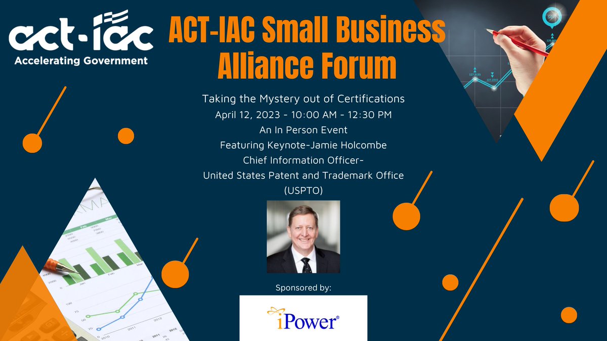 iPowerLLC's tweet photo. Come out and meet USPTO CIO Jamie Holcombe as he provides a keynote address on the importance of ISO, CMMI and CMMC certification in government contracting.  Register today at https://t.co/RJTgeRiqUX to attend this unique educational and networking event! https://t.co/hWB3nsWMDp