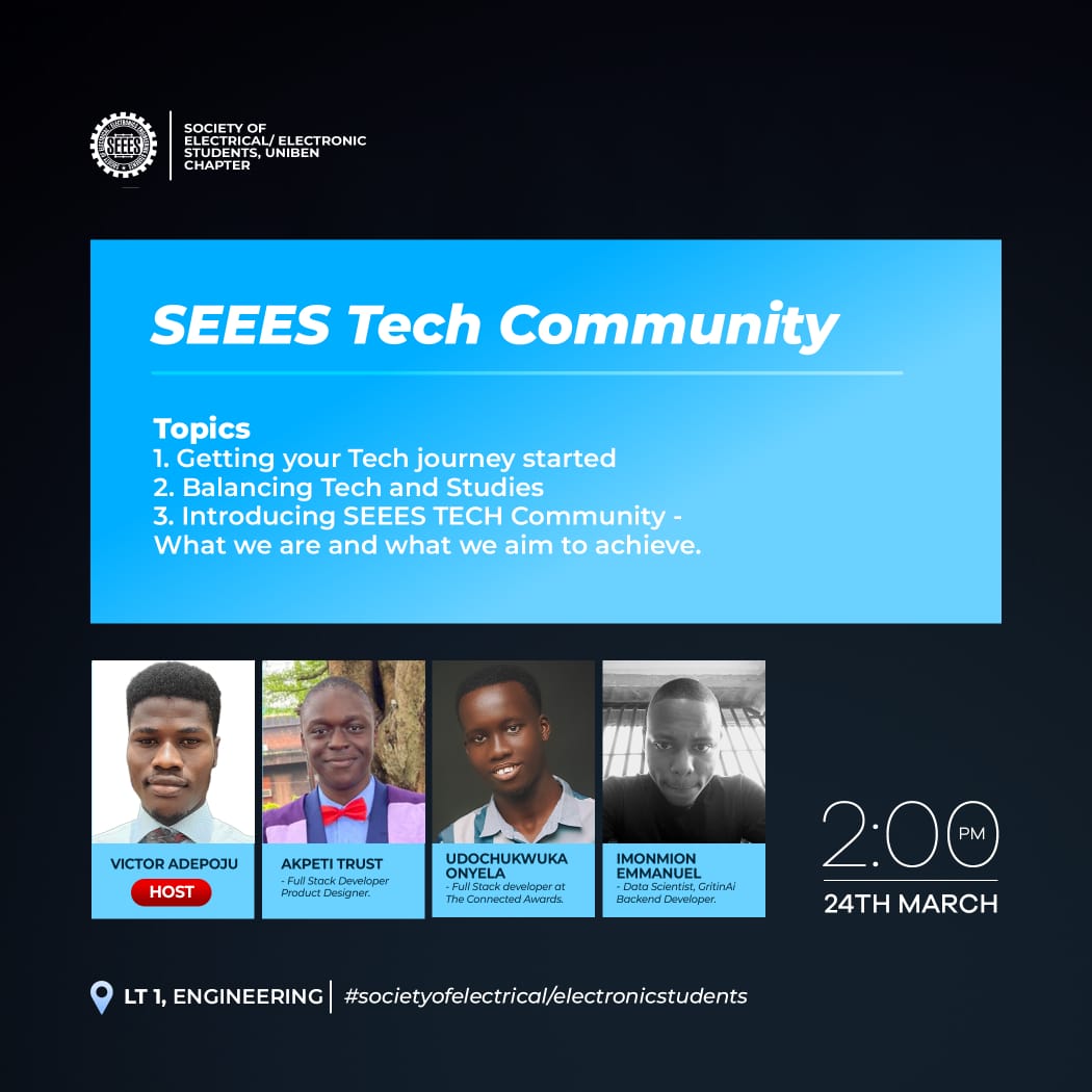 seees_uniben's tweet photo. Inaugurating SEEES Tech Community 🔥
#seees #uniben #tech https://t.co/RJZpWuEk4h