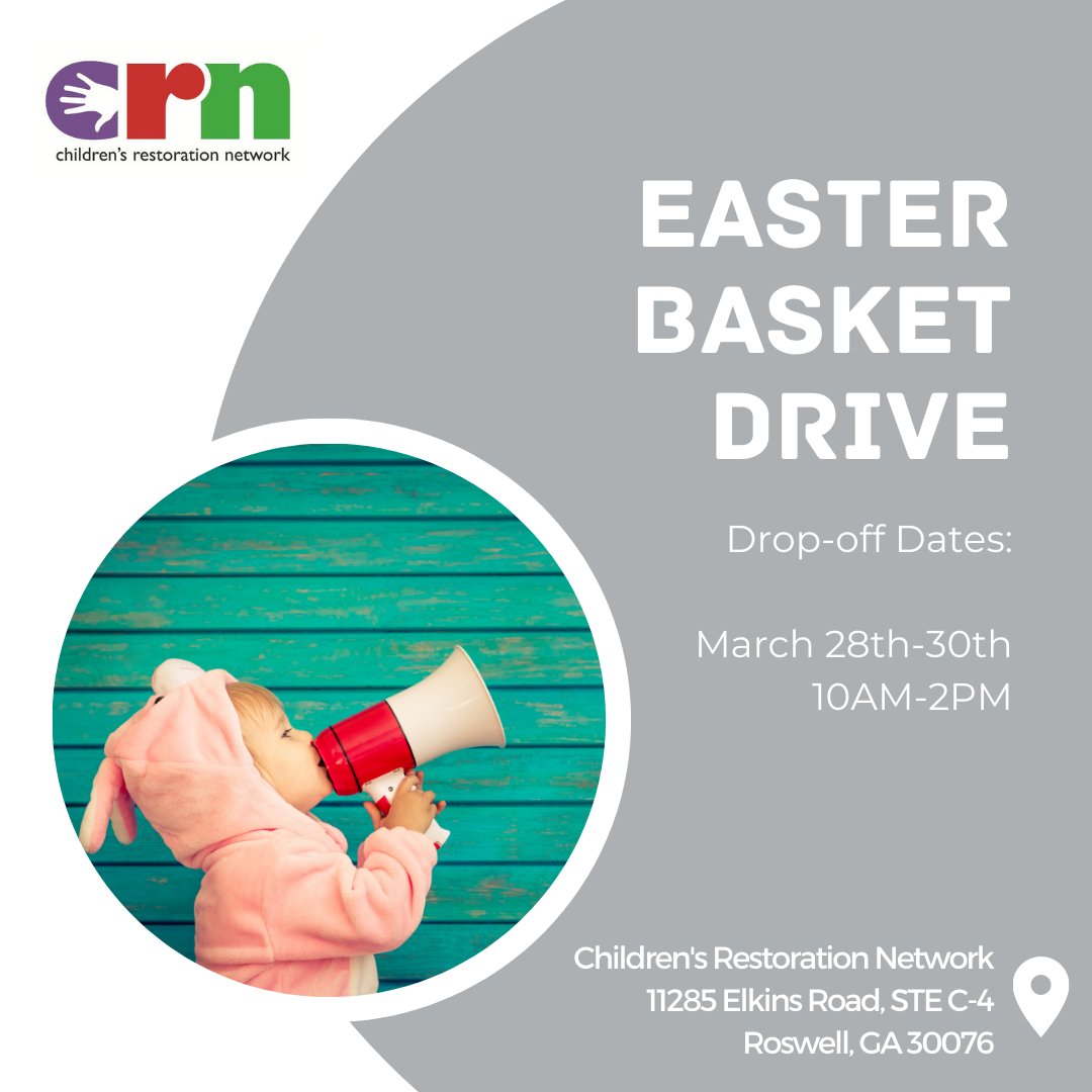 Calling all Easter baskets &amp; new socks! From March 28th-30th we will be collecting items at our office in Roswell from 10AM-2PM. 

We hope you'll consider stopping by and dropping off a basket or two—it makes all the difference to the children we serve! 

#Atlanta #homelessyouth