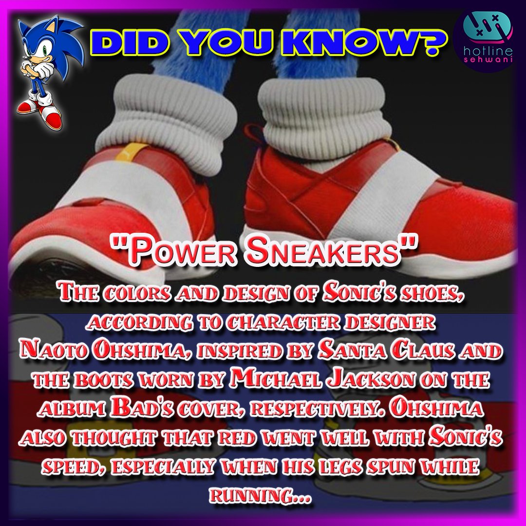HotlineSehwani's tweet photo. Did you know that Sonic's iconic red power sneakers were inspired by Michael Jackson's boots? It's true! In fact, the original character design for Sonic was heavily influenced by the King of Pop himself. πΆπ #FunFact #SonicTheHedgehog #MJInspired #RedPowerSneakers https://t.co/slSUFxKuVx