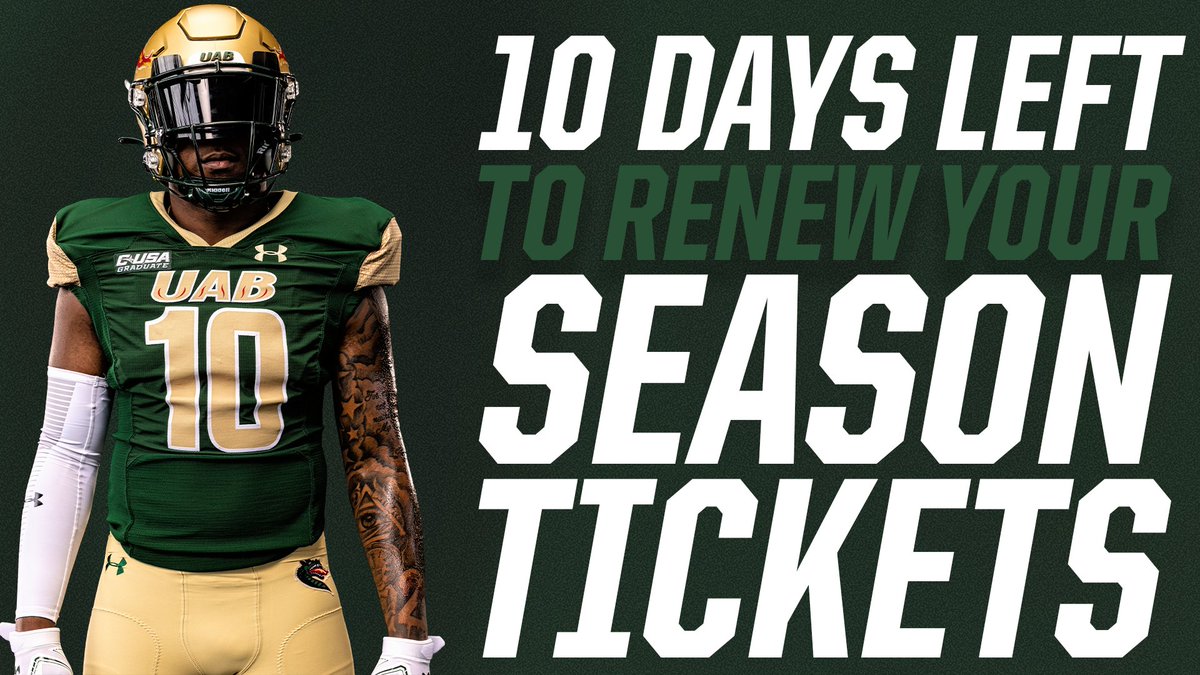 The April 1st deadline is quickly approaching! Just 10 days remain to renew your @uab_fb season tickets before the priority seat deadline! Renew TODAY for the 2023 UAB football season by using the link below. #WinAsOne 🔗: bit.ly/3FLyQYl