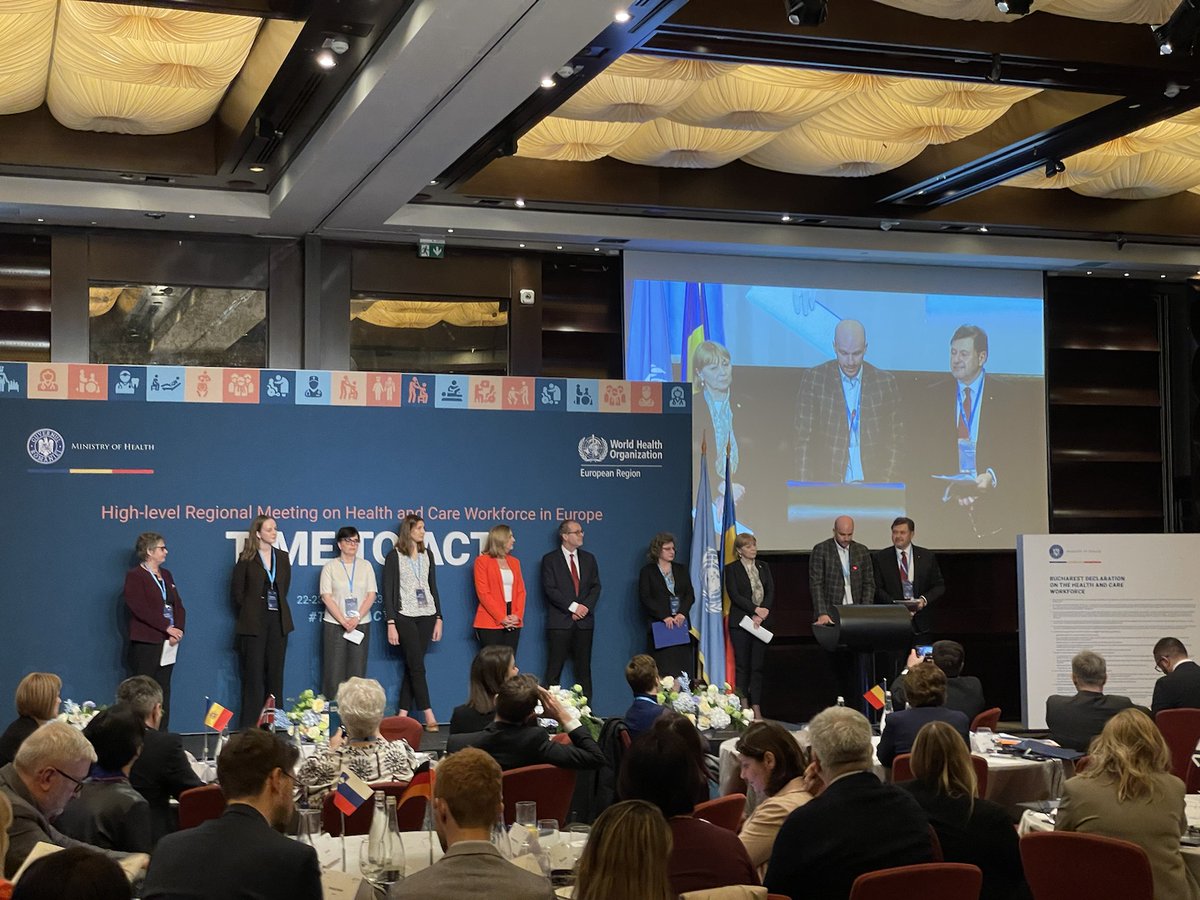 ejdpwg's tweet photo. #EJD Vice-President Antanas Montvila and #MWF Committee Chair Alvaro Cerame took actively part in the WHO-Europe Regional Meeting on #Health & #Care #Workforce taking place on 22-23 March in #Bucharest, #Romania, representing #juniordoctors! #HCWF #HCWF_TimeToAct https://t.co/XhmI0rum5r