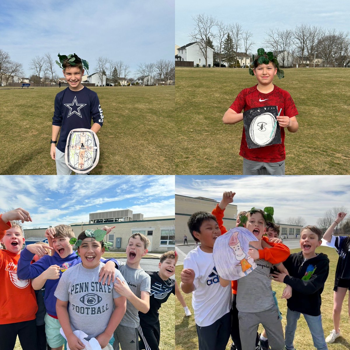 MrsHineline214's tweet photo. In SS the students developed their own Greek polis complete with name, form or government, economy, and which god or goddess would represent their polis. They designed shields to bring to our own Olympic Games. What and sportsmanship they showed at the games!! #anasing https://t.co/K5y3dQZjpj