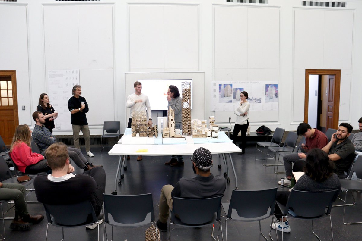 FayJonesSchool's tweet photo. Before heading out for spring break, students presented their projects for mid semester reviews.

Pictured here are studio with Marlon Blackwell; Dean Peter MacKeith and Studio Gang; and Alexandra Waller and Jeremy Smith.

#UARK #ArchitectureandDesign #FayJonesSchool #midsemester https://t.co/iHl5R2GmCs