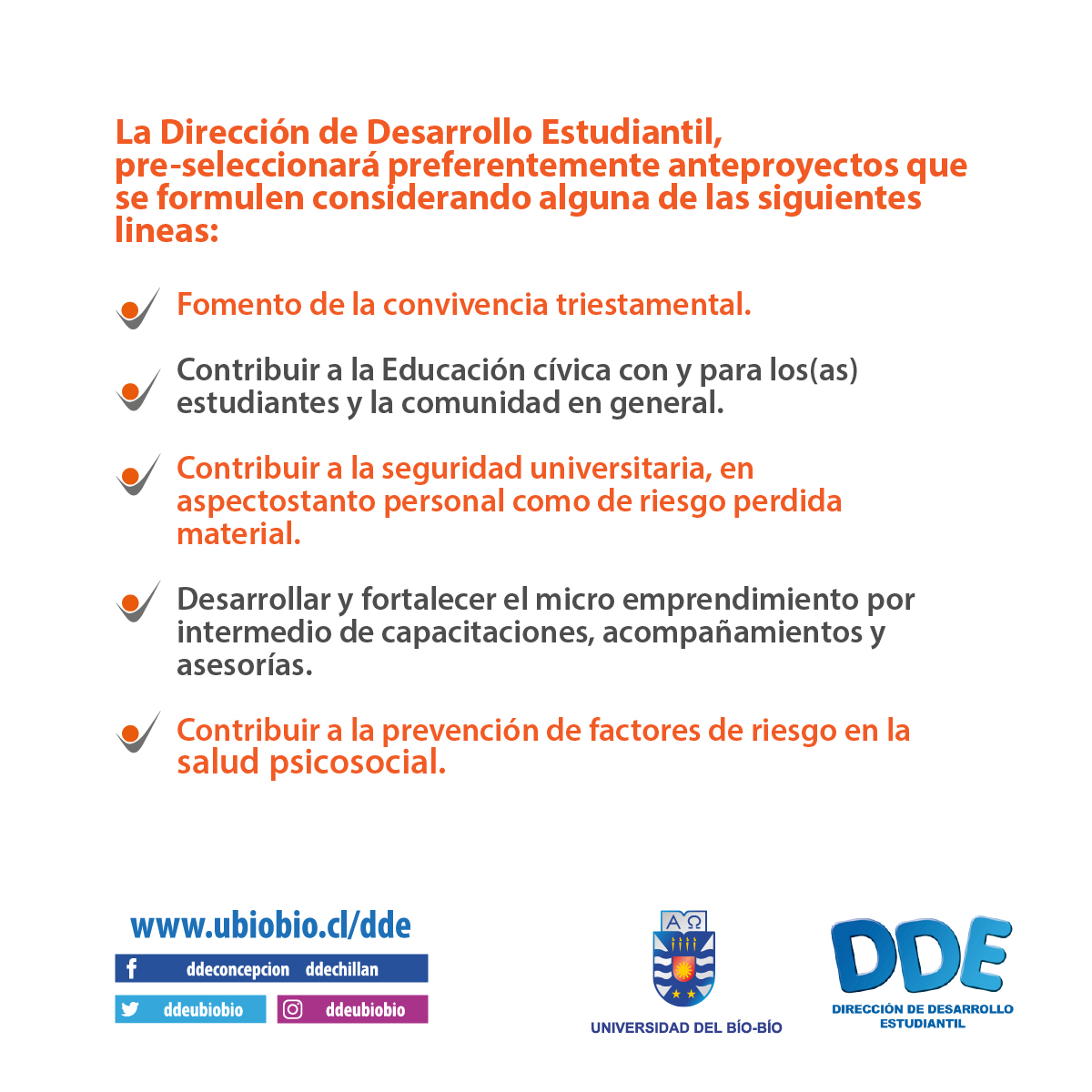 ddeubiobio's tweet photo. Haz realidad tu iniciativa Estudiantil con el Fondo de Apoyo para el Desarrollo Estudiantil FADE @ubbchile Concepción y Chillán.
Postula y adjudícate hasta $400mil pesos.
Conoce más en https://t.co/NJ2RTN2eWk https://t.co/3POFybSGWw