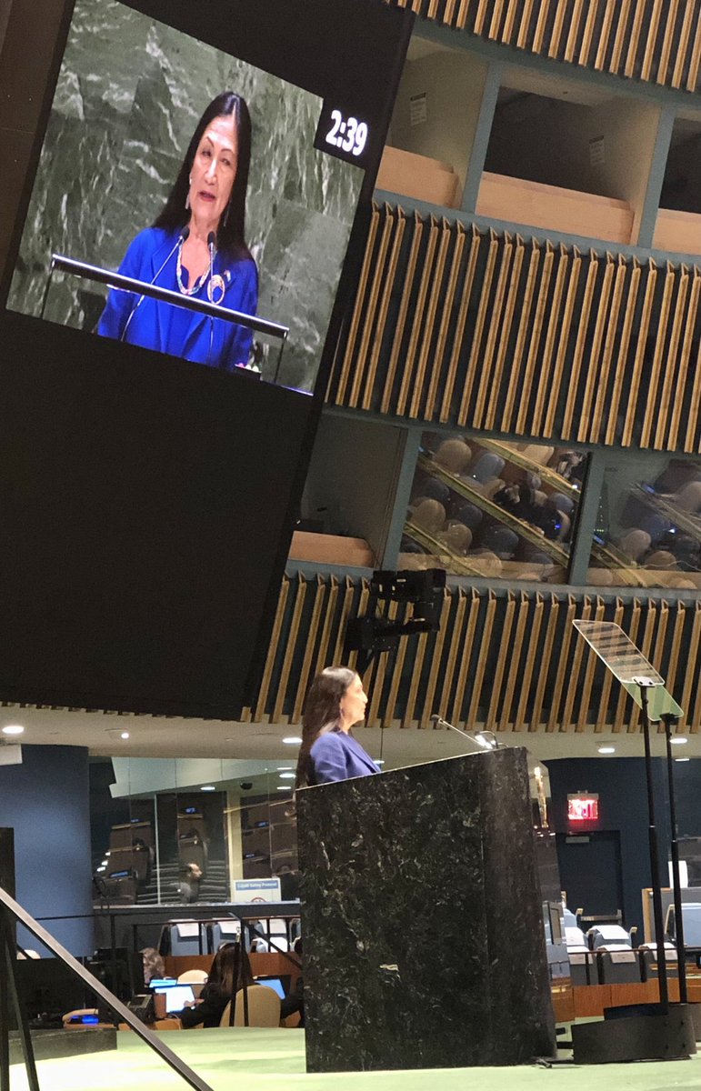 bradmoggo's tweet image. Somewhat significant moment Secretary @SecDebHaaland First Native American as Secretary for US Department of the Interior at the UN and powerfully identified and acknowledged Country #UNWater2023Conference