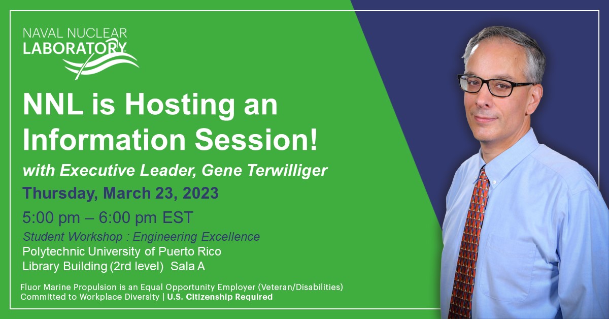 NavalNuclearLab's tweet image. Hola #LaPoly #Beavers! Interested in an internship or co-op wi/ NN? This Thursday Gene will be hosting an info sesh focused on the amazing things that await you w/ an NNL internship or co-op. Trust us, you'll want to attend, because our internships are #NotYourAverageInternship.