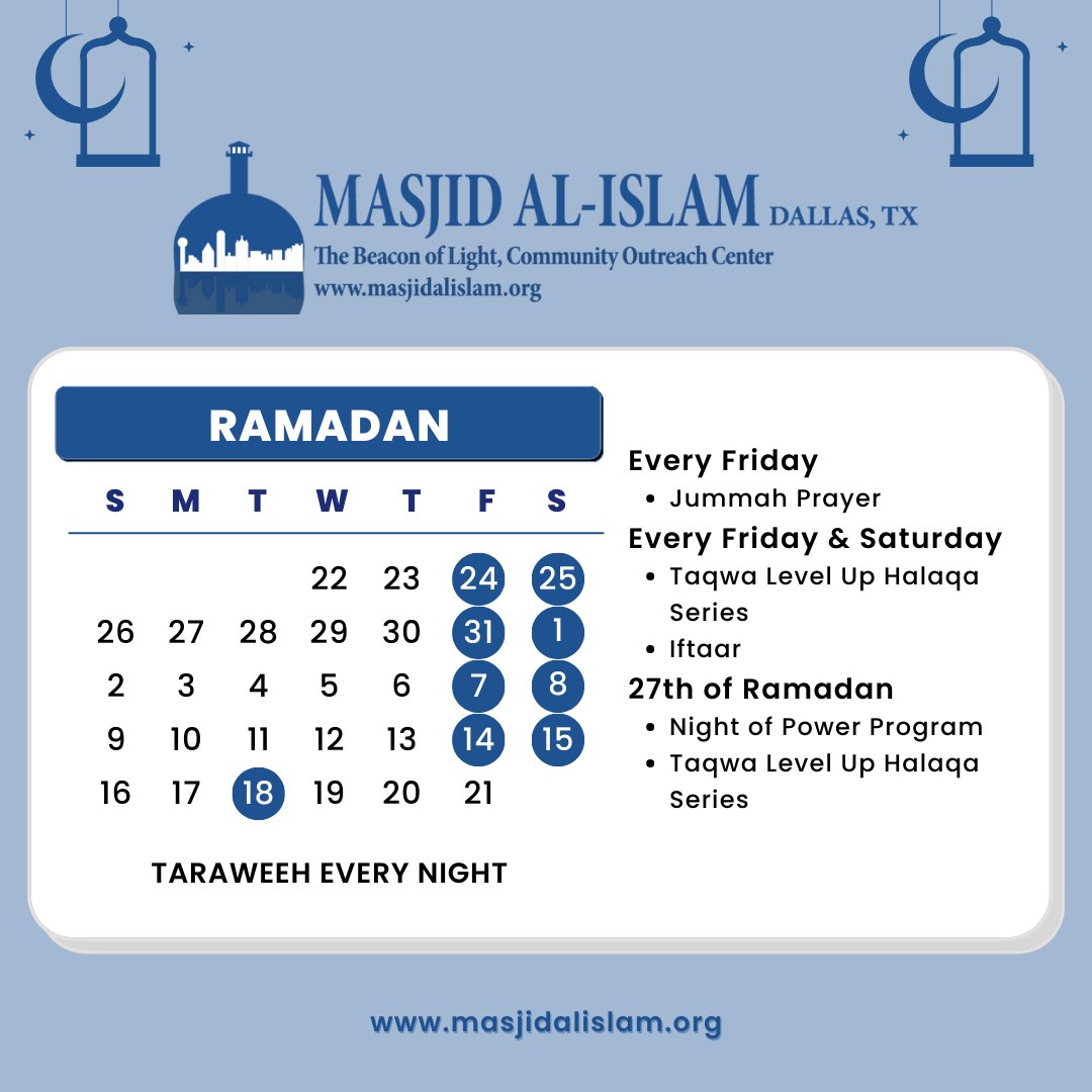 masjid_alislam's tweet photo. Ramadan Mubarak! We are wishing everyone a blessed month ahead. We have a lot of exciting things happening here at Masjid Al-Islam, and hope everyone is able to join us.

.

#ramadan2023 #ramadanevents #ramadanprograms #ramadancalendar #masjidevents #taraweeh #halaqah https://t.co/d1VpBNec90