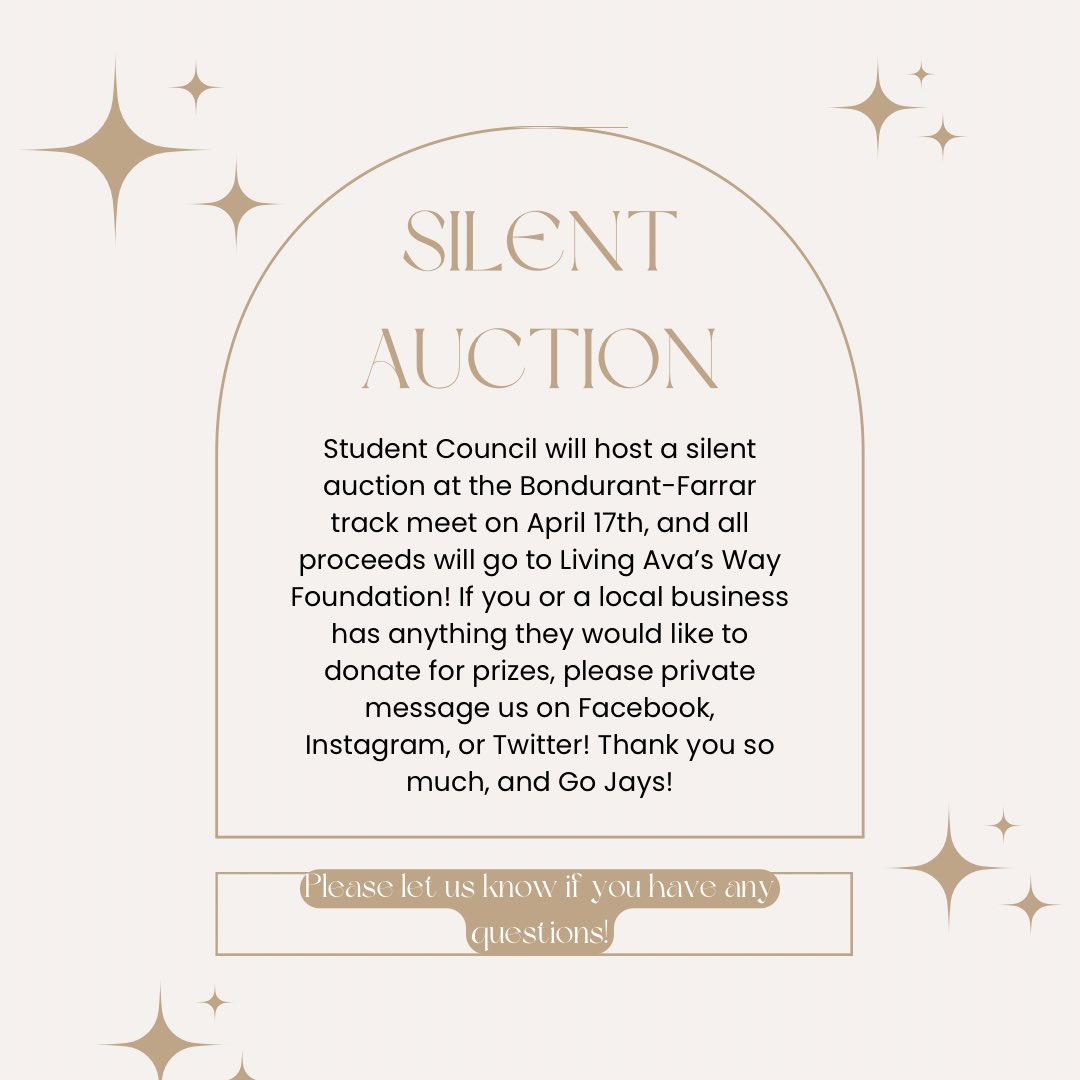 If you are a local business owner or know of any willing to donate we would love to hear from you! Please message us on any of our social media or email us at stuco@bfschools.org