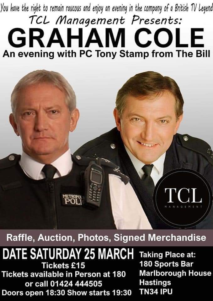 3 DAYS UNTIL TONY'S IN TOWN!

In less than 72 hours the great <a href="/GrahamcoleAct/">graham cole OBE</a> will be here! Stories, Selfies and everything in between - FOR JUST £15!

Don't delay - secure your seat for the main event now. <a href="/cosenstom/">Tom Cosens</a>.

#180SportsBar 
#Hastings 
#TheBill