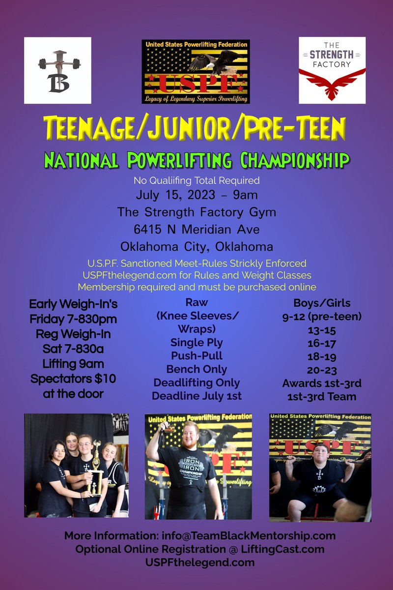 coachdanblack's tweet photo. This meet will be capped at 60 lifters… you can register online at https://t.co/bGidFB0b6i https://t.co/7IYTrMlsd9