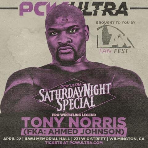 LAG_EntGroup's tweet photo. We would like to welcome his first autograph appearance on the west coast WWF Legend 

Ahmed Johnson ! 

$30 Auto includes 8x10
$25 photo op 
$50 combo 

Tickets:
 https://t.co/IlRsp3wgJp

PCW ULTRA 
April 22 2023
5:30 PM – 7:30 PM PST

Admission:
https://t.co/9q1rl8QM3S https://t.co/yCrEsjZ1TR