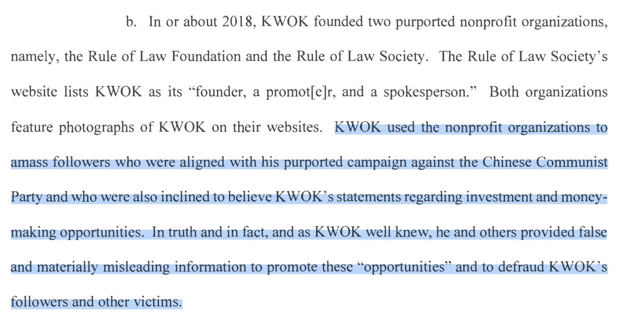 Gou's alleged fraud victims were thousands his own followers in the Chinese diaspora, hard working people, the "Lao Baixing" Bannon loves to extol. Bannon helped Guo sell these people a BS image as a great CCP foe and then worthless stock in fake companies.