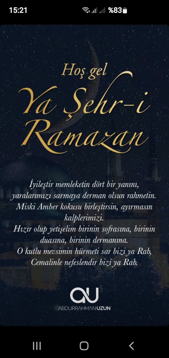 #Ramazan
#Ramazanıserif
#Ramazan2023
#RamazanSevinci
11 ayın sultanı mübarek 3 ayların sonuncusu ve Kadir gecesini içinde barındıran Ramazanı şerifiniz mübarek olsun.
Vatana millete ümmete hayırlara vesile olması dileğiyle .hoş geldin Gönüllerin sultanı