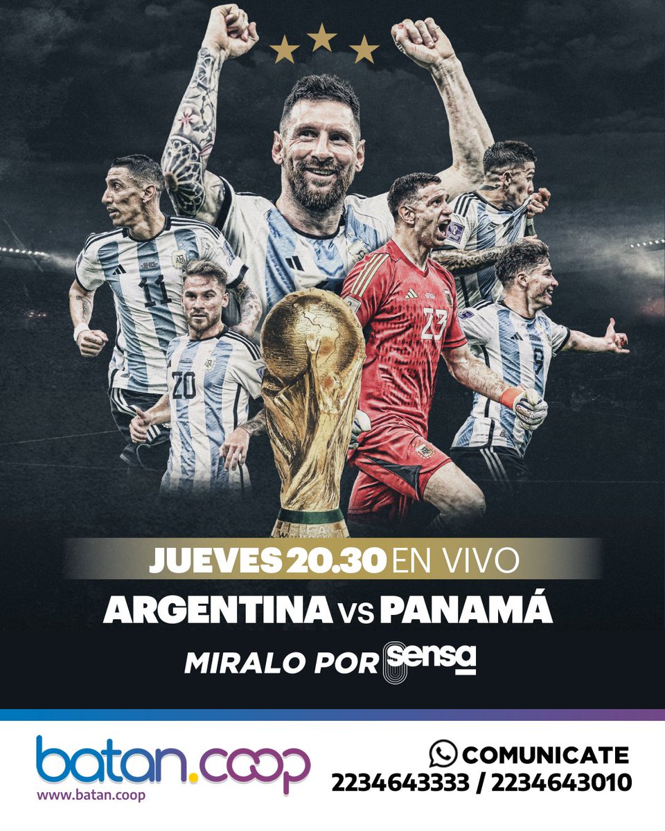 Argentina juega en Sensa. Sumate a la comunidad y accedé a  más de 100 canales de televisión en vivo y 6000 horas en formato on demand. Abono básico $2000, sin costo de conexión.

Más información en batan.coop o comunicate por whatsapp al 2234 643 333