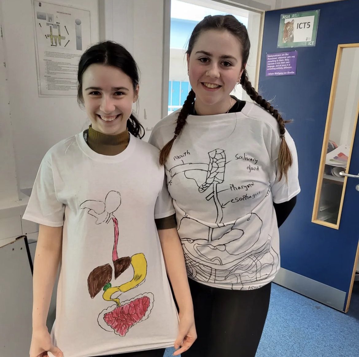 OrielHighSchool's tweet photo. Great work from our Y12 H&SC students today who were learning about the digestive system by designing their βdigestive system t-shirtsβ ππ #AnatomyAndPhysiology #ArtisticTalentToo #OrielSixthForm https://t.co/stJn392Bhd