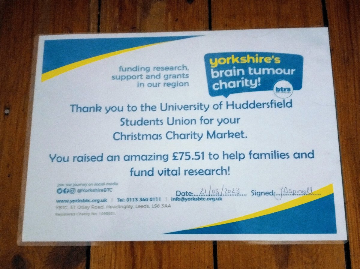 Dr Anke Richardson (@ankebgyar) on Twitter photo I received this today; all down to <a href="/dianasyrn/">Diana</a> and <a href="/HUBioscience/">Huddersfield University Bioscience Society</a>. Great work! <a href="/HuddersfieldUni/">University of Huddersfield</a> <a href="/YorkshireBTC/">Yorkshire's Brain Tumour Charity</a> I received this today; all down to <a href="/dianasyrn/">Diana</a> and <a href="/HUBioscience/">Huddersfield University Bioscience Society</a>. Great work! <a href="/HuddersfieldUni/">University of Huddersfield</a> <a href="/YorkshireBTC/">Yorkshire's Brain Tumour Charity</a>