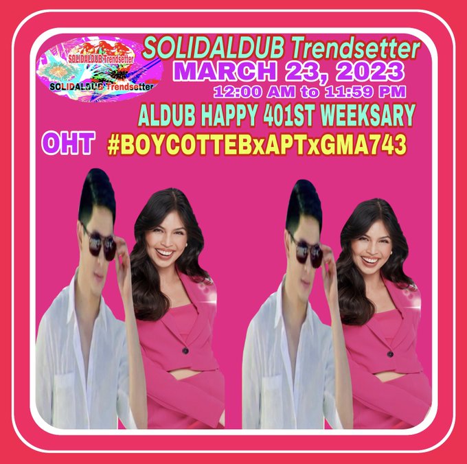 NellyGBasco's tweet photo. SIS #743 - MARCH 23, 2023 

@aldenrichards02 @mainedcm
#ALDUB401stWeeksary
#BOYCOTTEBxAPTxGMA743
NO TO SOLO PROJECT https://t.co/lQRrVGcw31