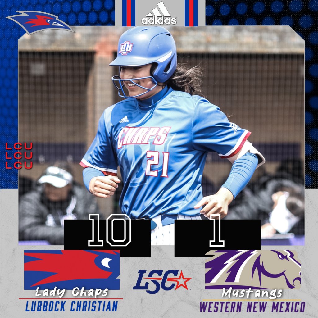 LCUCHAPS's tweet photo. 🥎 SB | FINAL (6 Inn.)

1⃣1⃣@LCUSoftball 10
Western New Mexico 1

🔵 - LCU sweeps the series to improve to 27-8 on the season and 17-7 in LSC play... Lady Chaps have won 8 straight...

#D2SB
#LSCsb https://t.co/CCGzktwxmV