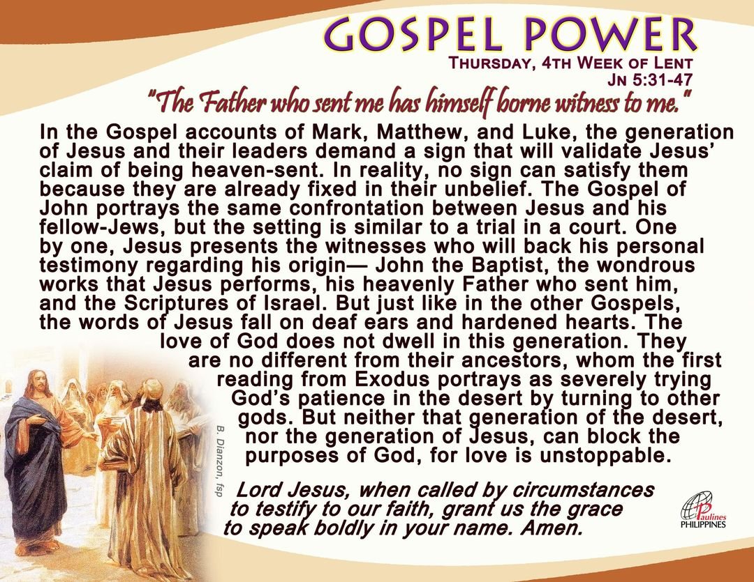 NellyGBasco's tweet photo. GOSPEL POWER
March 23, Thursday, 4th Week of Lent
Jn 5:31-47
1st Reading-Ex 32:7-14

@aldenrichards02 @mainedcm
#ALDUB401stWeeksary
#BOYCOTTEBxAPTxGMA743
NO TO SOLO PROJECT https://t.co/WeoTBrOw6r