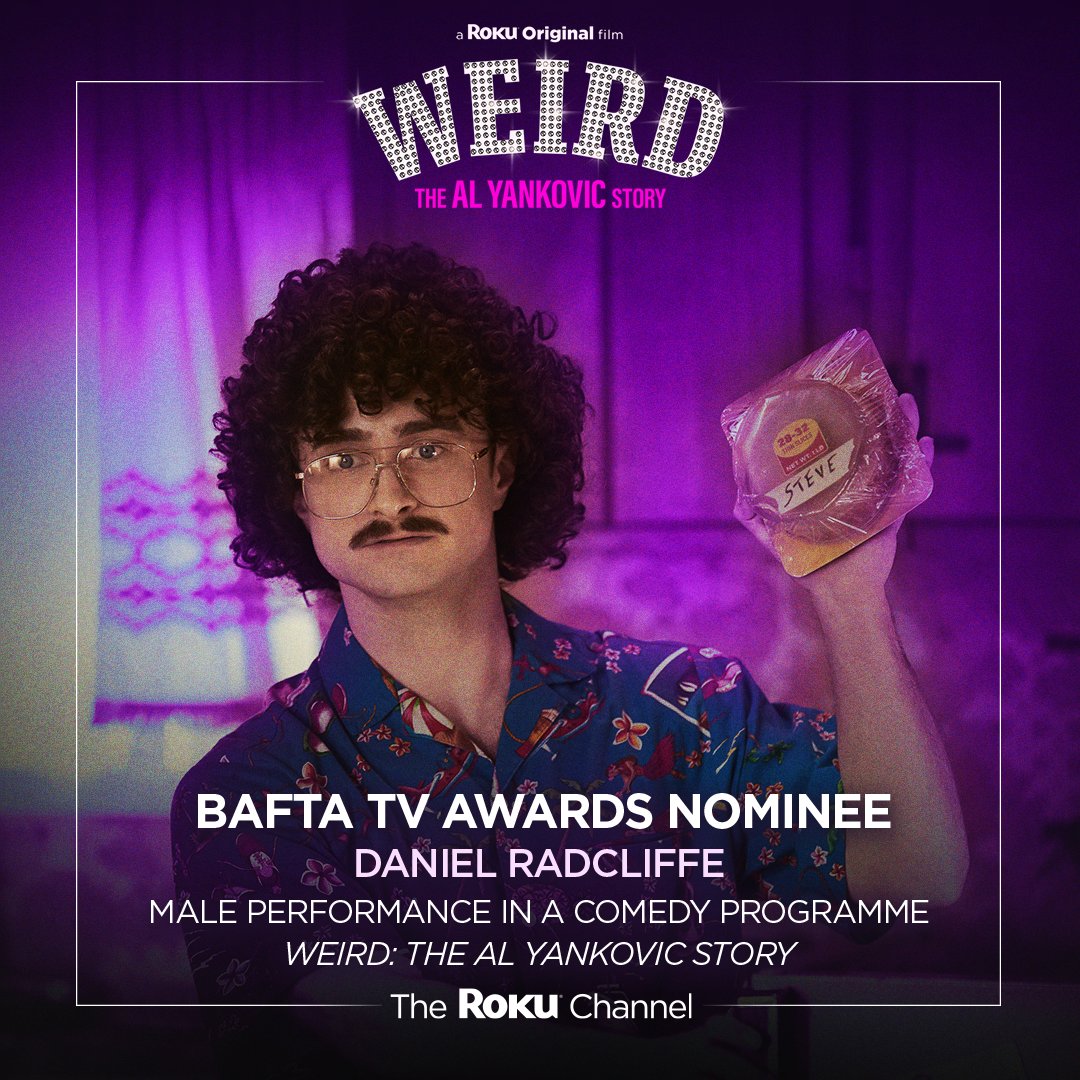 TheRokuChannel's tweet image. Open up a package of m-m-m-my bologna and celebrate, Daniel Radcliffe is nominated for a @BAFTA! #BAFTATVAwards #WEIRDTheAlYankovicStory
