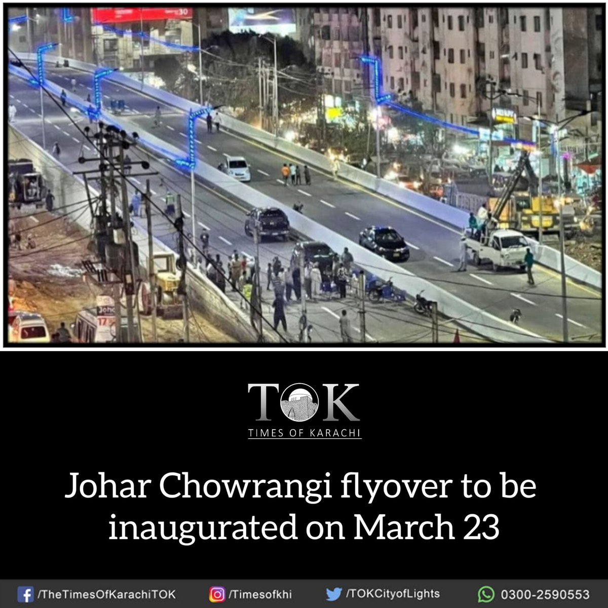 TOKCityOfLights's tweet photo. In good news for #Karachi residents, the long-awaited Johar Chowrangi Flypast will open for traffic tomorrow on #PakistanDay (March 23).

Details: https://t.co/fkIWbxmwH0 https://t.co/nd1quFOXAn