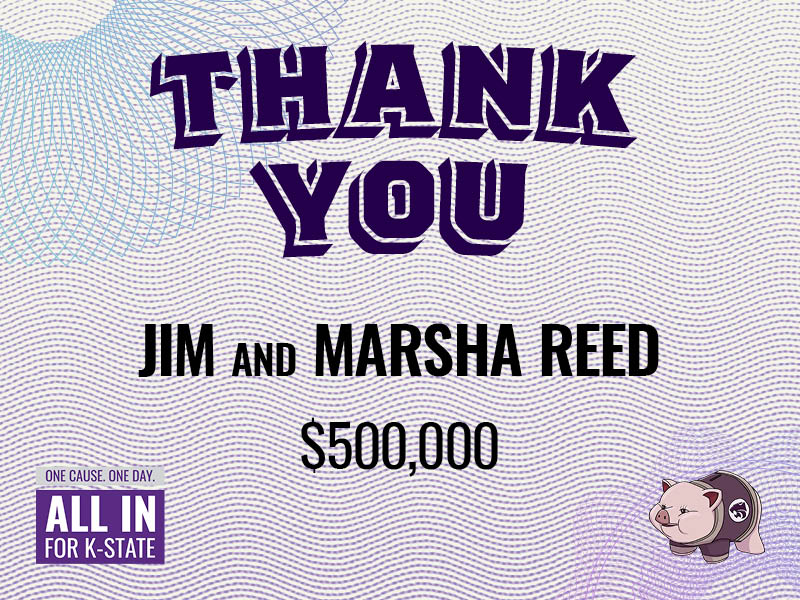 KSU_Foundation's tweet photo. Making financial futures brighter for K-State students inspired Jim and Marsha Reed to give the largest gift in All In history! Thank you, Jim and Marsha, for your $500,000 gift and going All In for K-State.
#AllInForKState X @KStatePF https://t.co/3irZoRNGfG