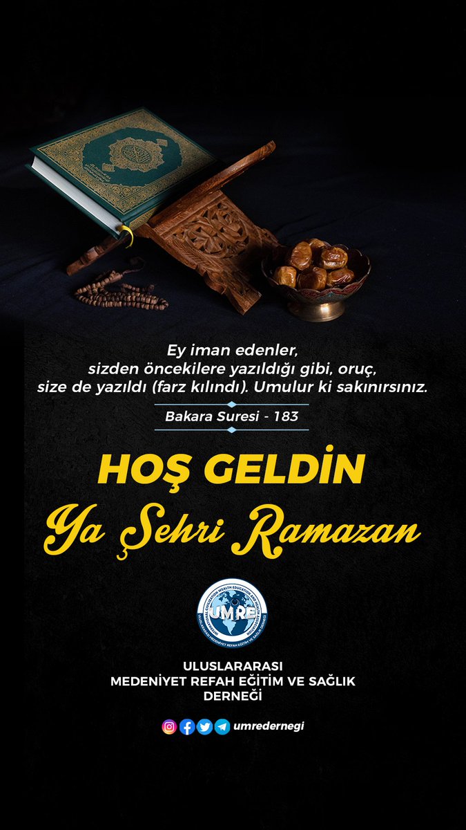 UmreDernegi's tweet photo. Ey iman edenler,
sizden öncekilere yazıldığı gibi, oruç,
size de yazıldı (farz kılındı). Umulur ki sakınırsınız.
Bakara Suresi - 183
#hosgeldinramazan #رمضان_المبارك https://t.co/mqWPDAU2gk