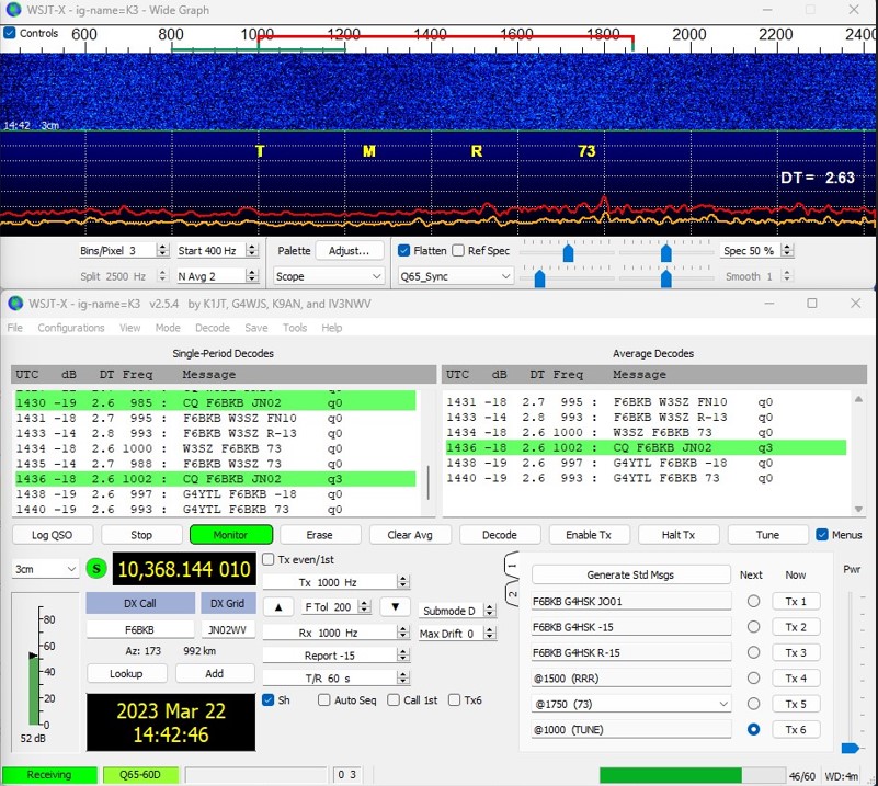 G8GKA's tweet photo. Progress on 10GHz EME project this week, 1.2m dish is up. AZ rotator clearly a weakness but better to be active than just sat planning the ultimate solution. 🙂Happy with 1st results, now to optimise.
I just need to find a WG16 switch to complete the setup.
Fun on the #GHz_Bands https://t.co/SwiaUL8c9e