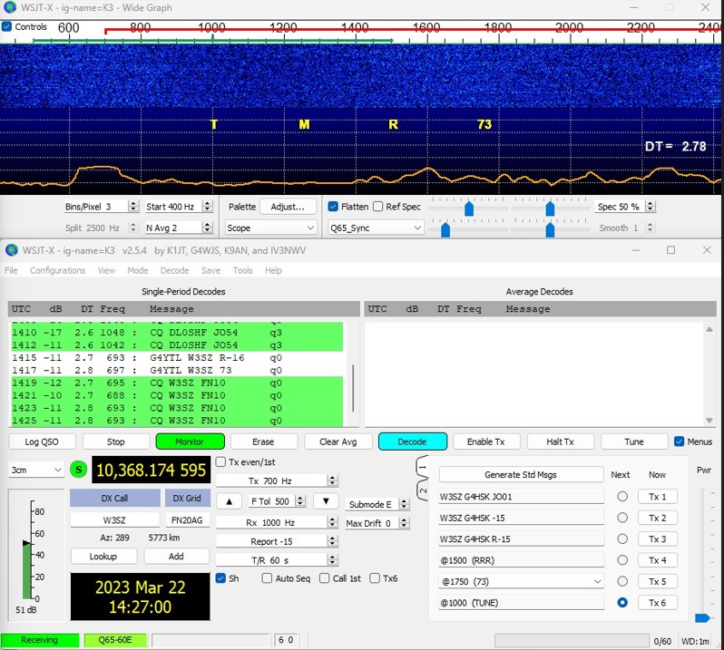 G8GKA's tweet photo. Progress on 10GHz EME project this week, 1.2m dish is up. AZ rotator clearly a weakness but better to be active than just sat planning the ultimate solution. 🙂Happy with 1st results, now to optimise.
I just need to find a WG16 switch to complete the setup.
Fun on the #GHz_Bands https://t.co/SwiaUL8c9e
