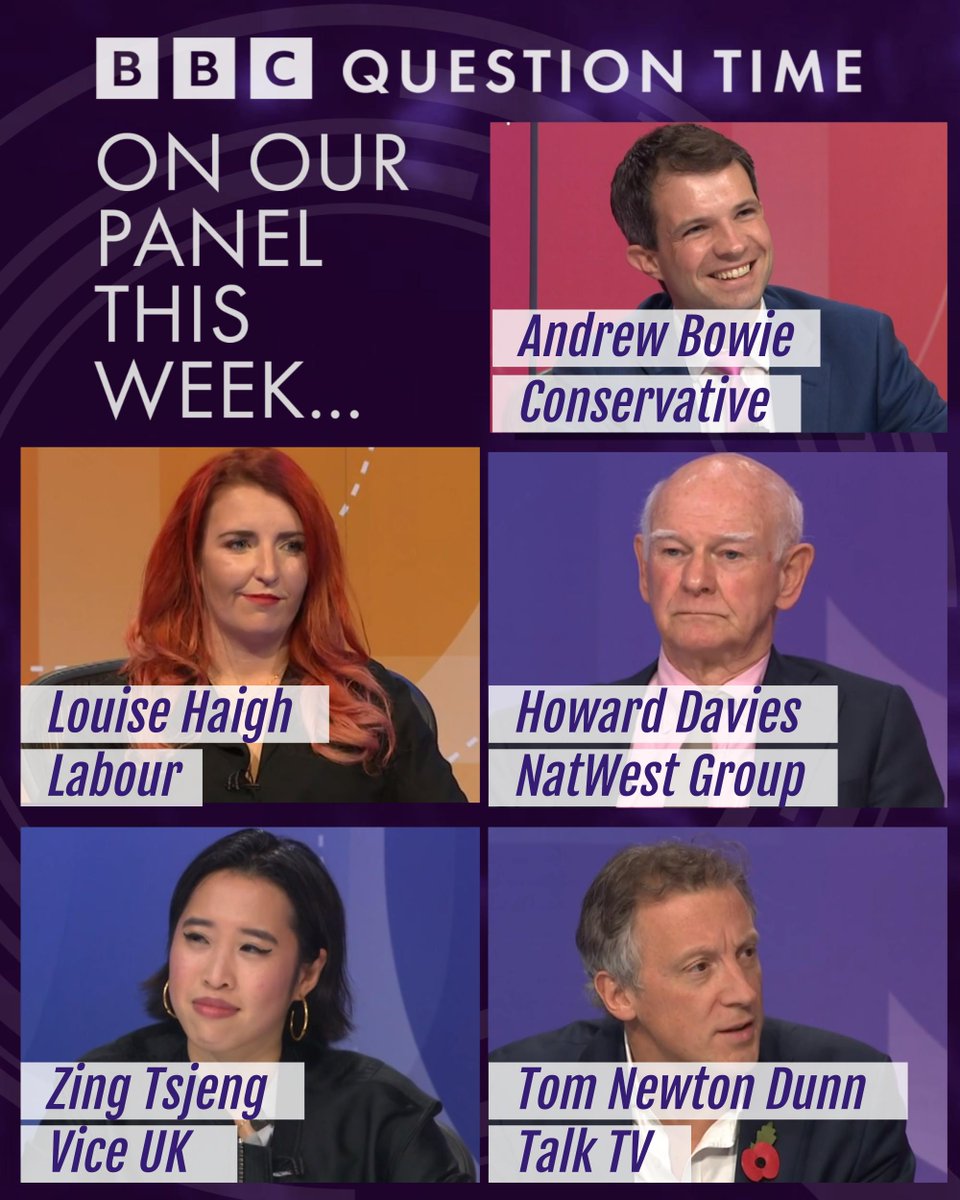 bbcquestiontime's tweet photo. On Question Time tomorrow, Fiona will be joined by Andrew Bowie, Louise Haigh, Howard Davies, Zing Tsjeng and Tom Newton Dunn

We are on @BBCOne at the later time of 11.10pm tomorrow but you can also join us from 8pm live on @BBCiPlayer

#bbcqt https://t.co/DqEljpJqmc https://t.co/zn2kzFWQeH