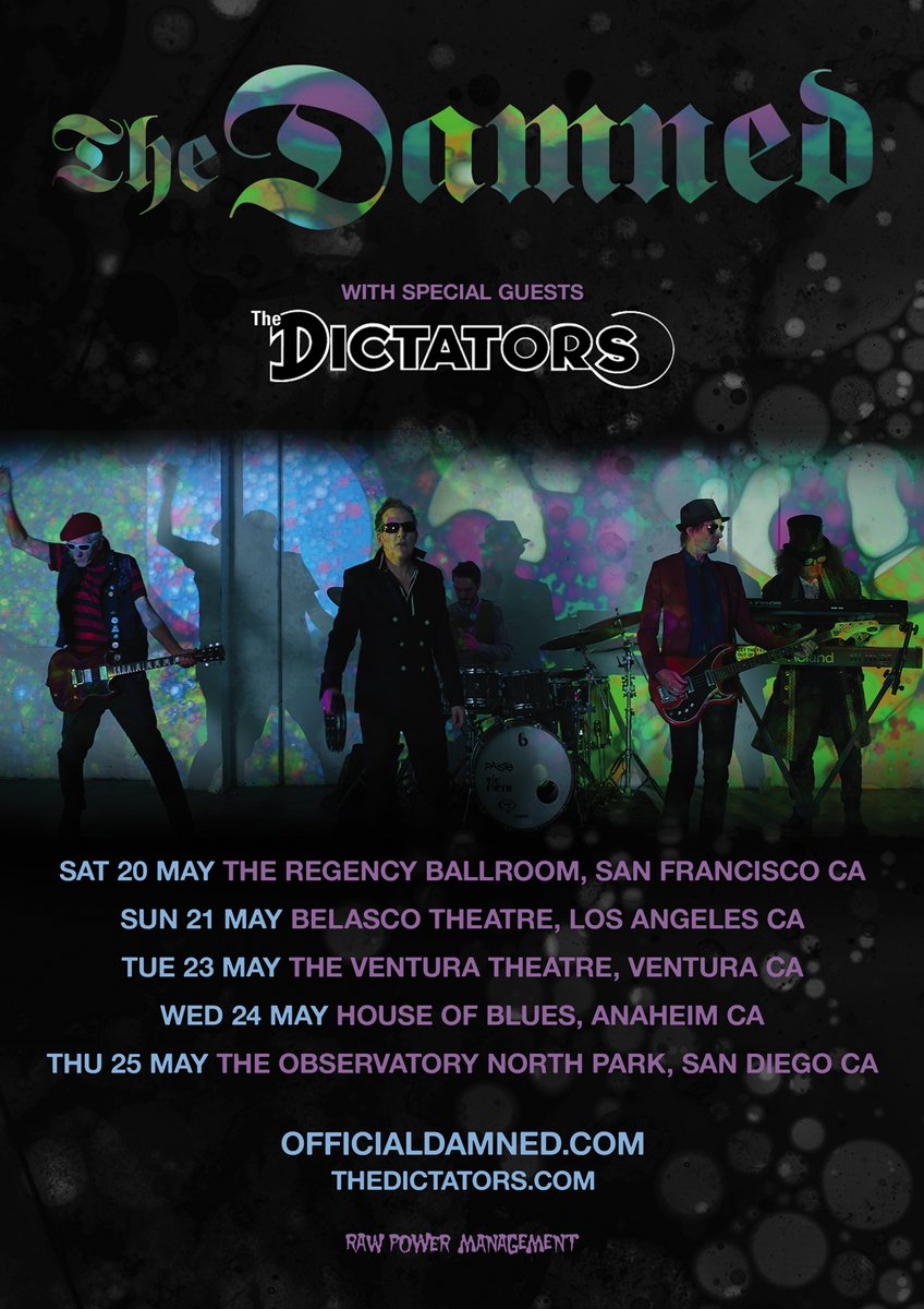 The Dictators will be returning to California as special guests of The Damned ... tickets available Friday 10AM PST!!! officialdamned.com/live