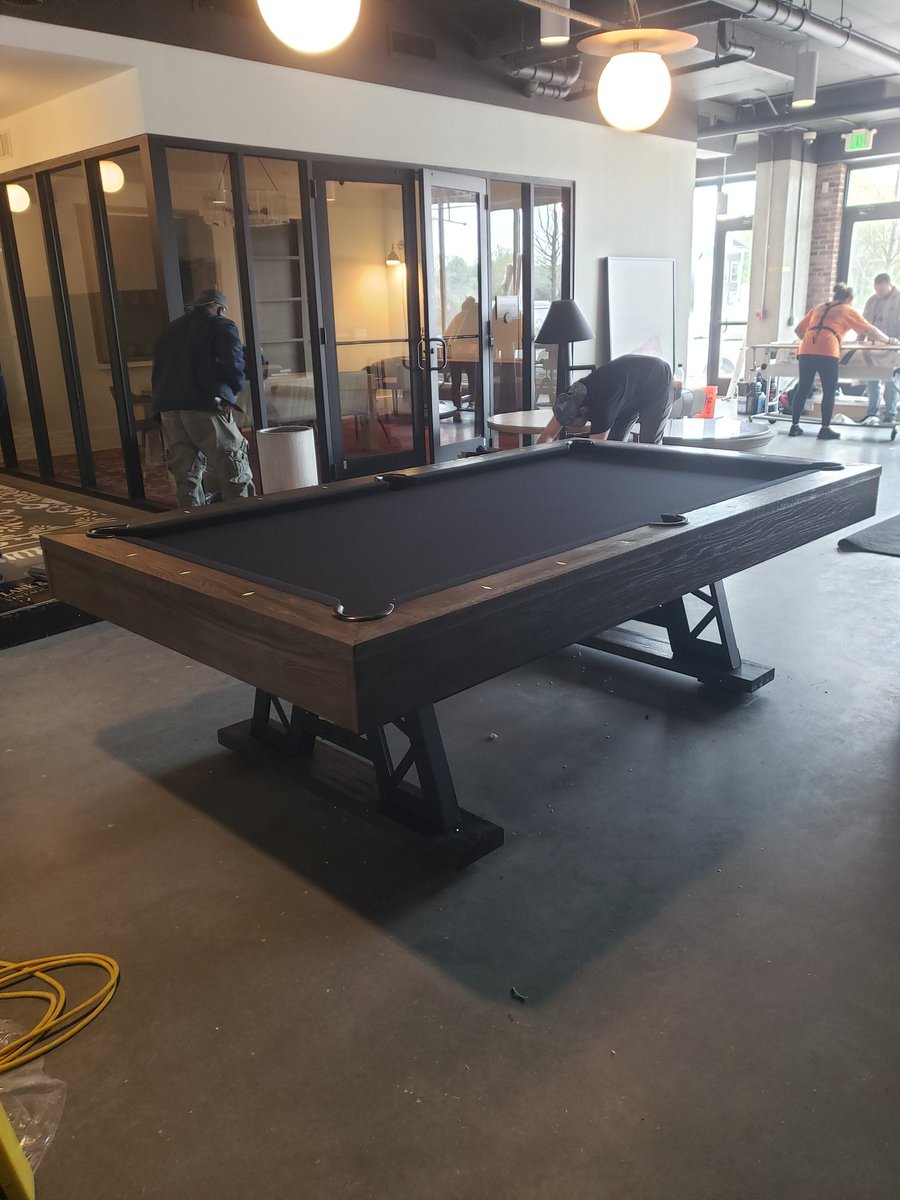 ProBilliards1's tweet photo. 8' Blacksmith #PoolTable by Plank and Hide 3pc slate table w/ Black Felt. Its solid oak construction is washed with a charcoal finish for a look that’s modern and industrial. 
Professionally Delivered and Installed today in Atlanta GA. #ThePoolTableGuy 🎱
#RackemUp #Billiards https://t.co/lozpcCUlIe