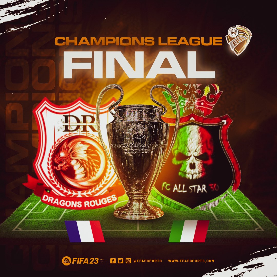 Finale di EFA CHAMPIONS LEAGUE
@FCAllStar_30 che scenderanno in campo stasera per il MATCH più importante della stagione.

Live 22:30
twitch.tv/triplex_tv_