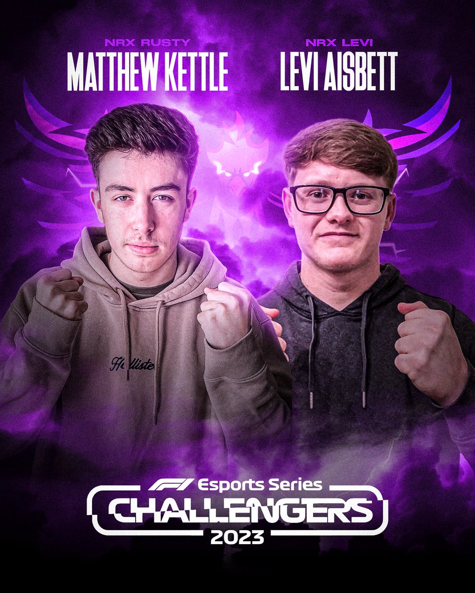 NRX_F1's tweet image. #NRXF1 | @EASPORTSF1 

We’re proud to confirm we have 2 drivers competing in the 2023 Challengers Series for Xbox!🔥

🟣 Matthew Kettle | NRX Rusty
🟣 Levi Aisbett | NRX Levi

A big opportunity on the biggest of stages, best of luck lads💪🏼

#WeAreNexus | #F1Esports