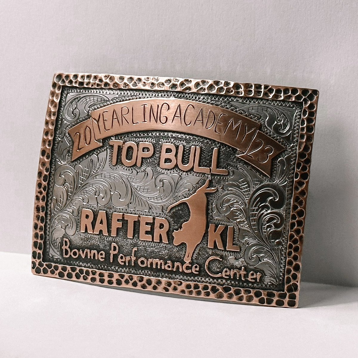 Top Bull buckle handcrafted by T-V Custom Silver!