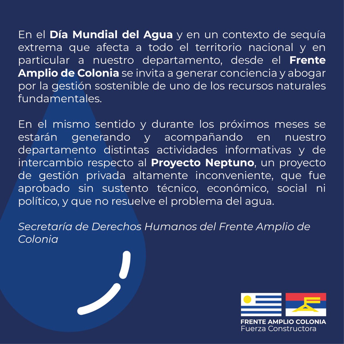 colonia_fa's tweet photo. 💧22 de Marzo • Día Mundial del Agua

En este día el Frente Amplio Colonia declara: https://t.co/PuPCaTOsZE