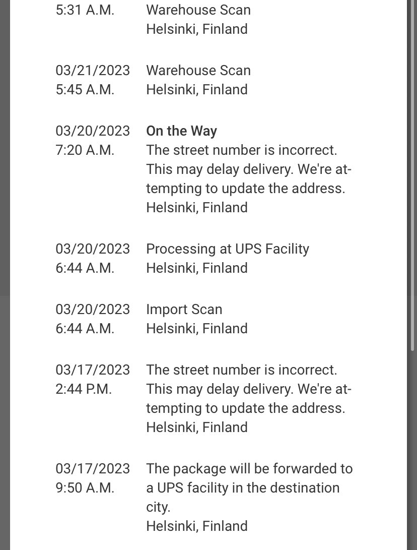 MGlaudeix's tweet photo. @UPS Hello, it seems my delivery is stuck, how can I get the street number updated ? https://t.co/kmk2x6XyPc
