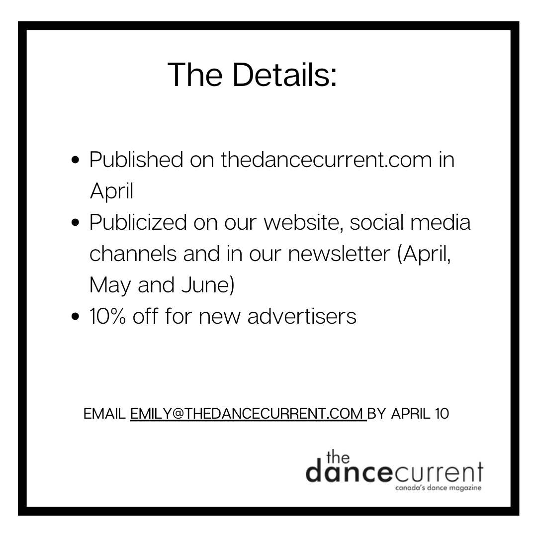 The Dance Current (@thedancecurrent) on Twitter photo We’ve got summer on our minds this week so it’s the perfect time to prepare our summer dance directory! This year we will be publishing it on thedancecurrent.com to coincide w/ the launch of our 25th anniversary issue in April.
Email emily@thedancecurrent.com by Apr. 10! We’ve got summer on our minds this week so it’s the perfect time to prepare our summer dance directory! This year we will be publishing it on thedancecurrent.com to coincide w/ the launch of our 25th anniversary issue in April.
Email emily@thedancecurrent.com by Apr. 10!