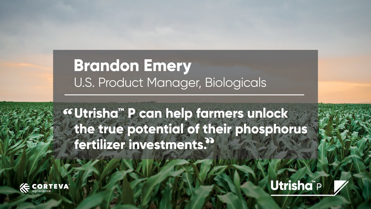 CortevaUS's tweet photo. New product alert! On this week’s Managing for Profit on @brownfield, meet Utrisha P – and learn how it can help unlock the true potential of your phosphorus fertilizer investment. https://t.co/kWNBqp6ViG https://t.co/NbnZBbCnlb