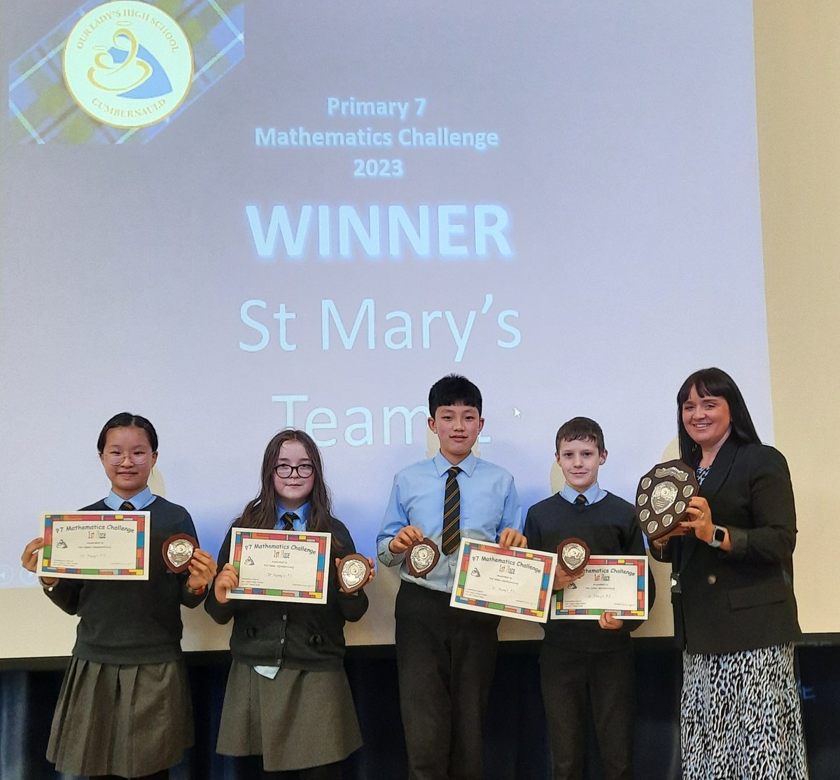Well done to all the P7 mathematicians from our Primary Schools and Congratulations to the Winners of our P7 Maths Challenge - St Mary's Primary - we had a great morning and wee delighted to meet you all! <a href="/StMarysSeafar/">St Mary's Primary & Nursery 💛🖤</a> #theOurLadysWay <a href="/OLHSCumbernauld/">OLHS Cumbernauld</a>