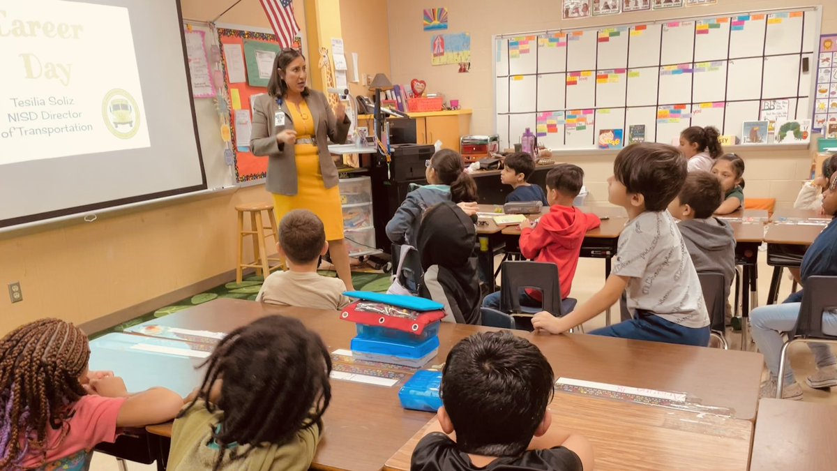 HdzMaestro's tweet photo. Career day really helped the kids understand responsibility and choices in the workplace. Thank you to @NISD’s Director of Transportation @tesi_garza and Custodial Area Supervisor Mr. Rodgers for your time @NISDMead! @A_GarnerMaskill @oncebe4 #MeadIgnited #NorthsideIgnited https://t.co/M4vkbVMous