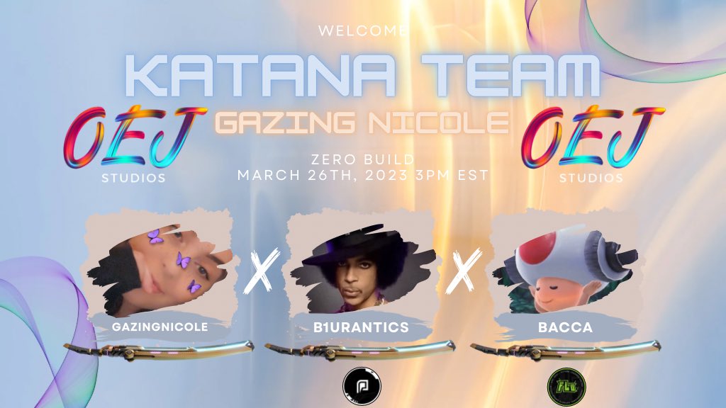 oejstudios_'s tweet photo. 💥Welcome Katana Team💥

@GazingNicole • @B1urAntics • @fnbacca 

#katanaoej https://t.co/8qTGlIMaNQ